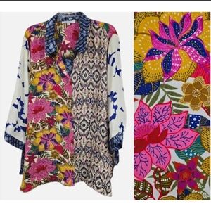 Rose+Olive Patchwork Floral Button Up Top